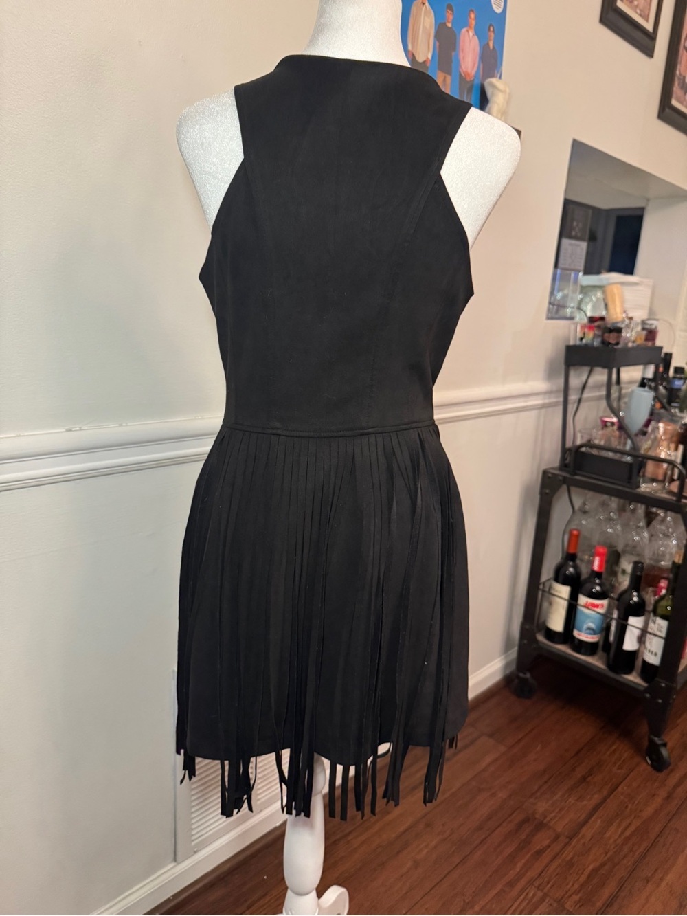 NOLESS Black Faux Suede Fringe Dress Zip Front Sleeveless Boho Western M - Picture 3 of 12